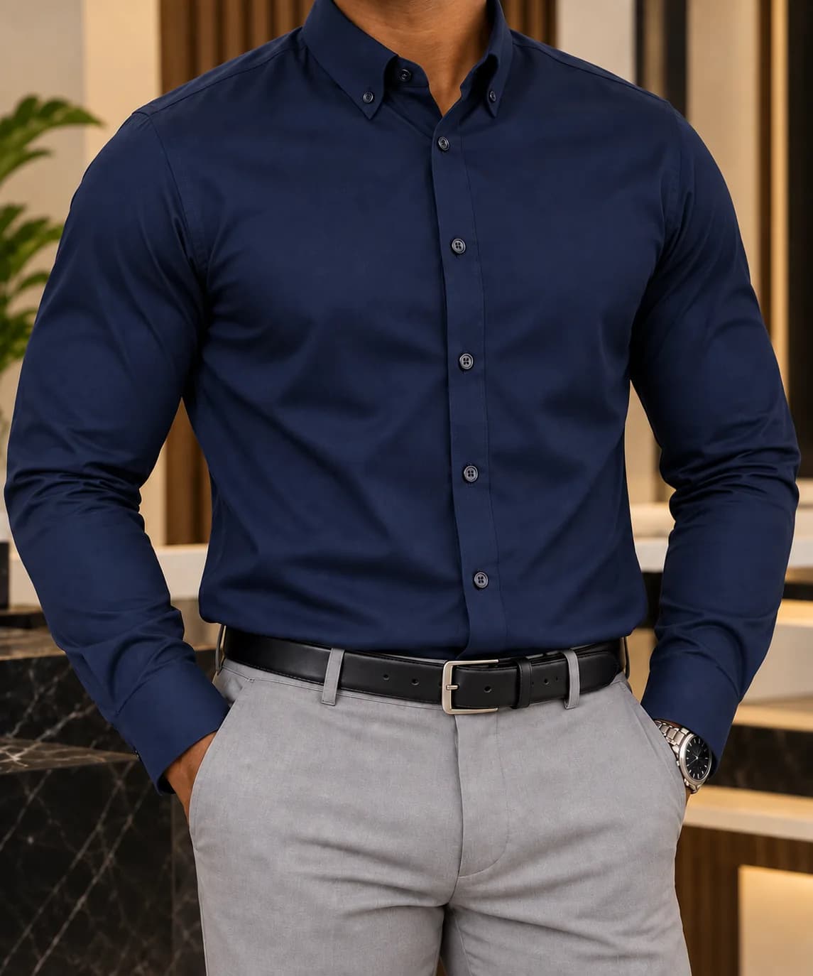 Men’s New Fashion Slim Fit Shirt – Navy Blue