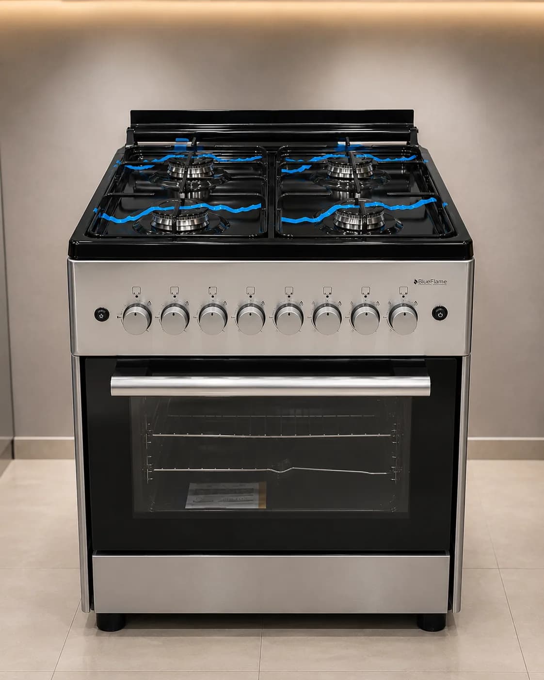 BlueFlame 4-Burner Freestanding Gas Cooker with Oven Stainless Steel