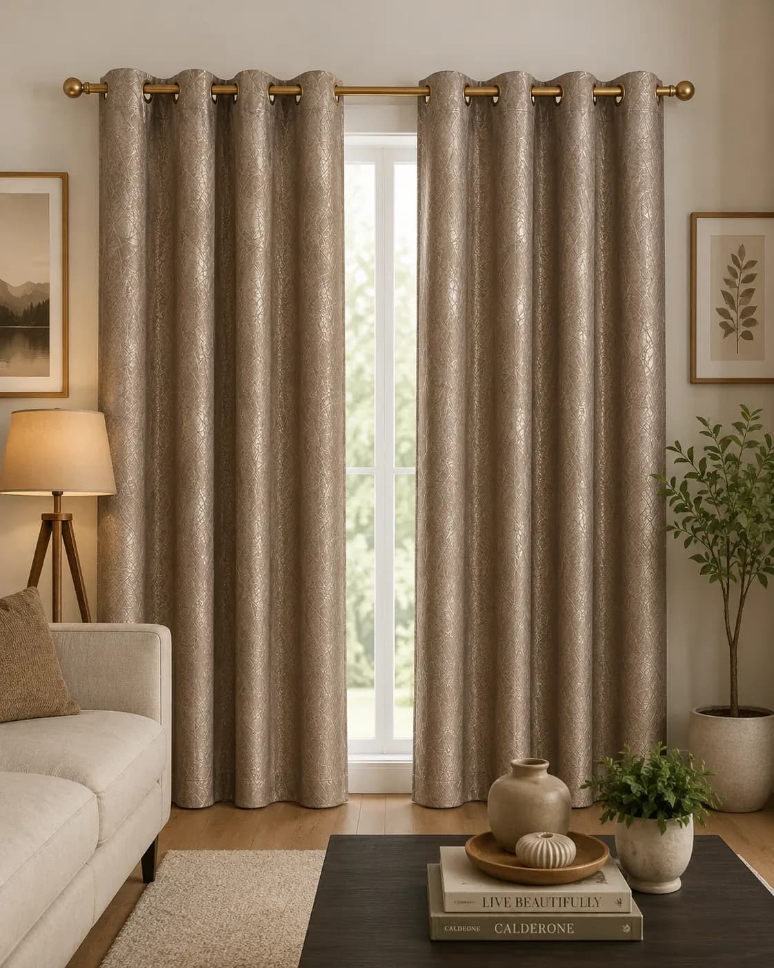 Luxury Champagne Brown Curtains – 2pcs Set 1.5M Width and 2.5M Length