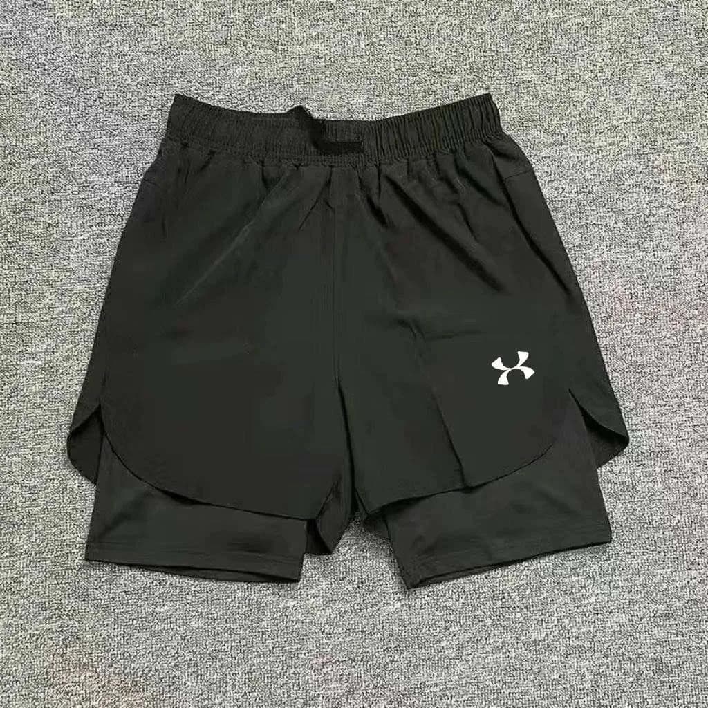 Men’s 2-in-1 Black Sports Running Shorts