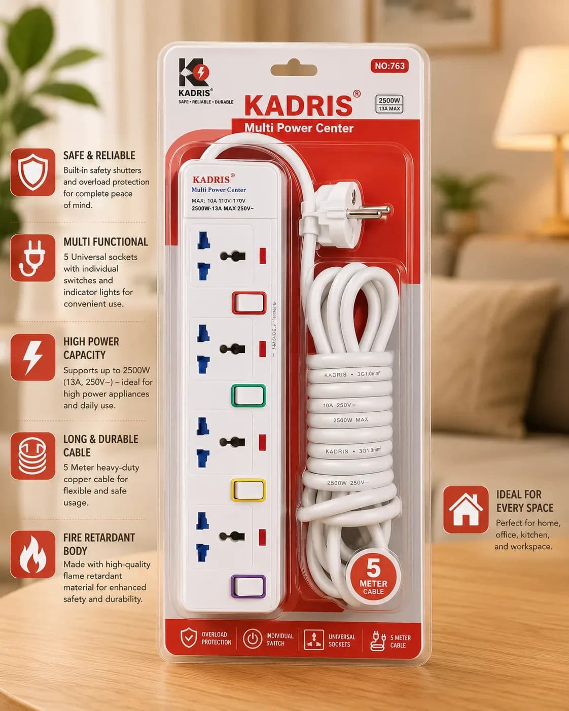 5M KADRIS No. 914 Multi-Power Center Extension Cord
