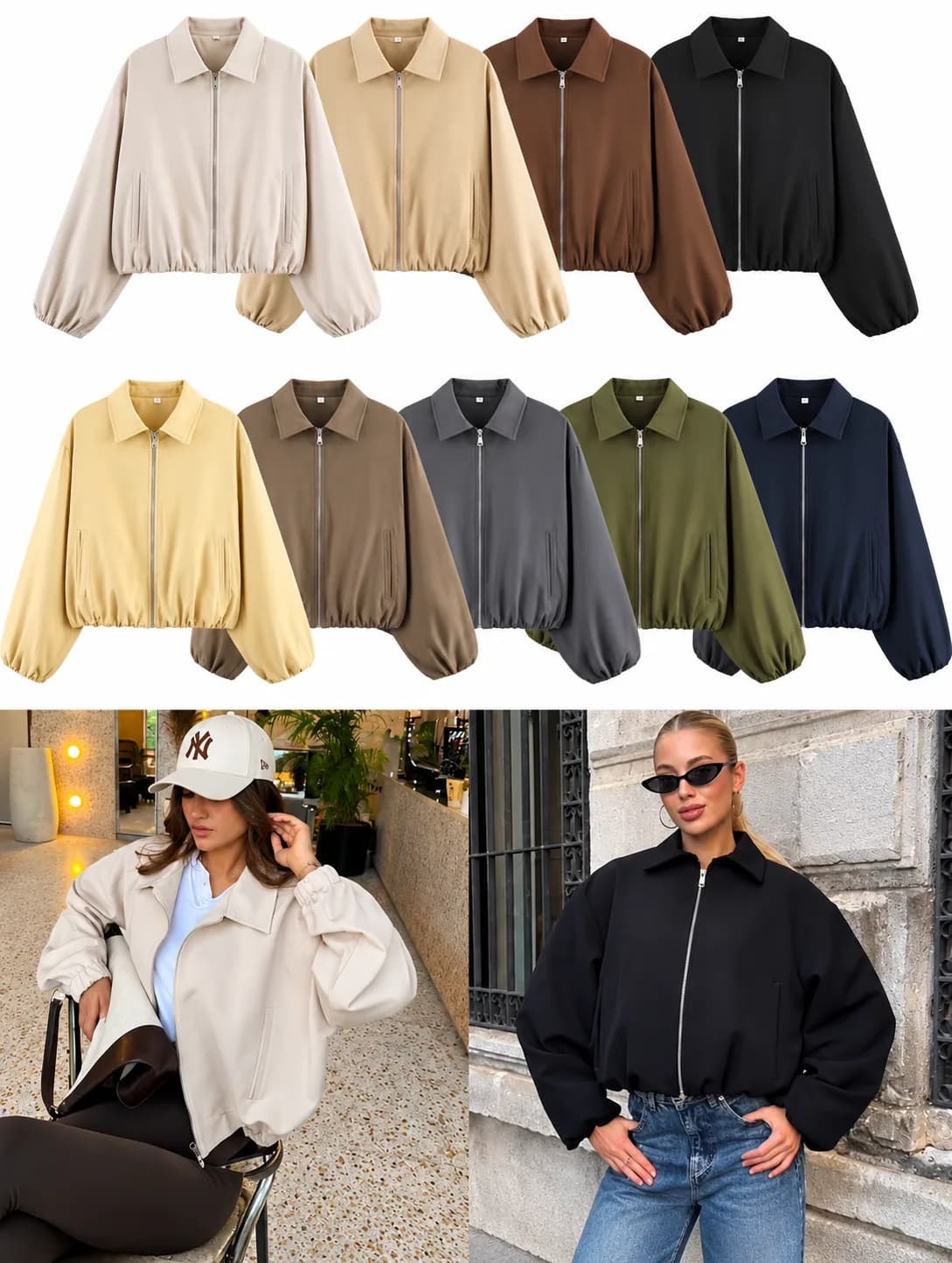 Women’s Oversized Zip-Up Bomber Jacket – Casual Everyday Jacket