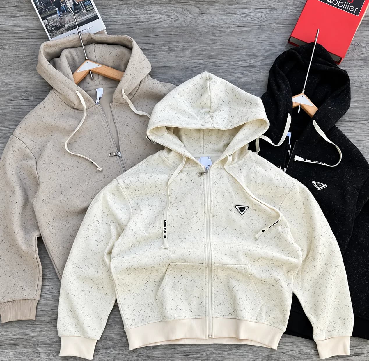 Speckled Zip-Up Hooded Sweatshirt