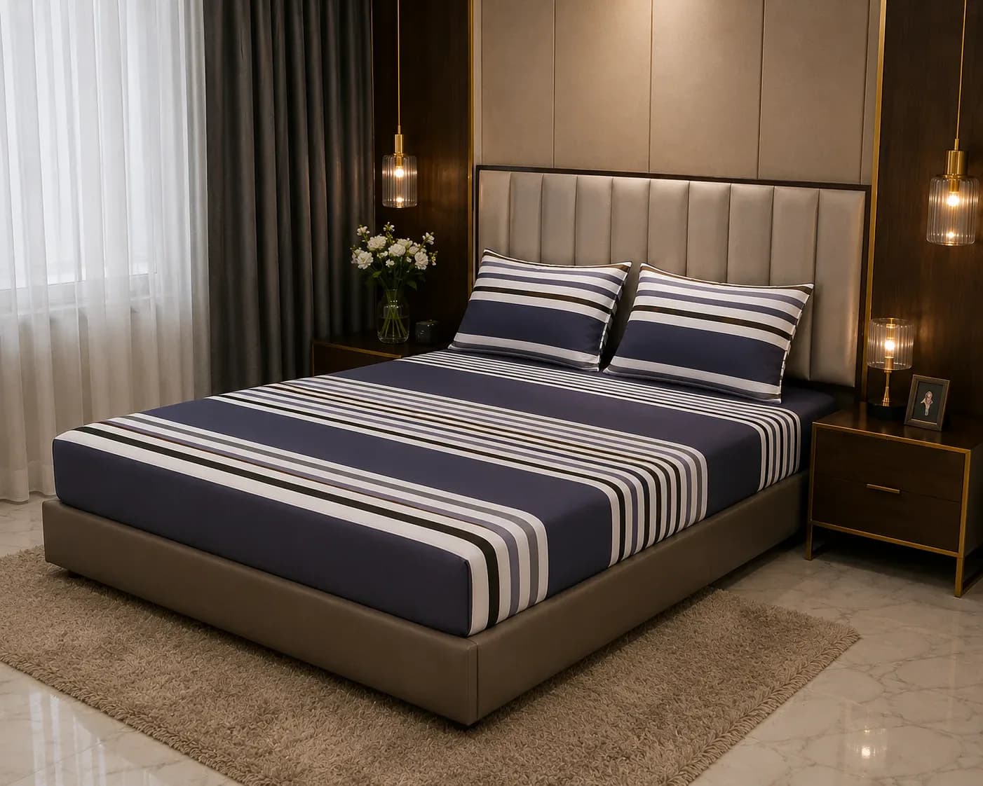 Modern Stripe Luxury Bedsheet Set – 180cm × 2m