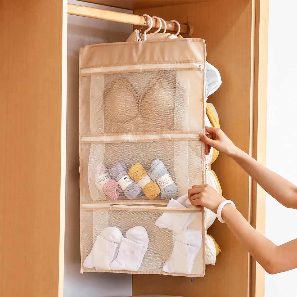 Multi-Layer Hanging Mesh Wardrobe Organizer (3-Space & 4-Space Options)