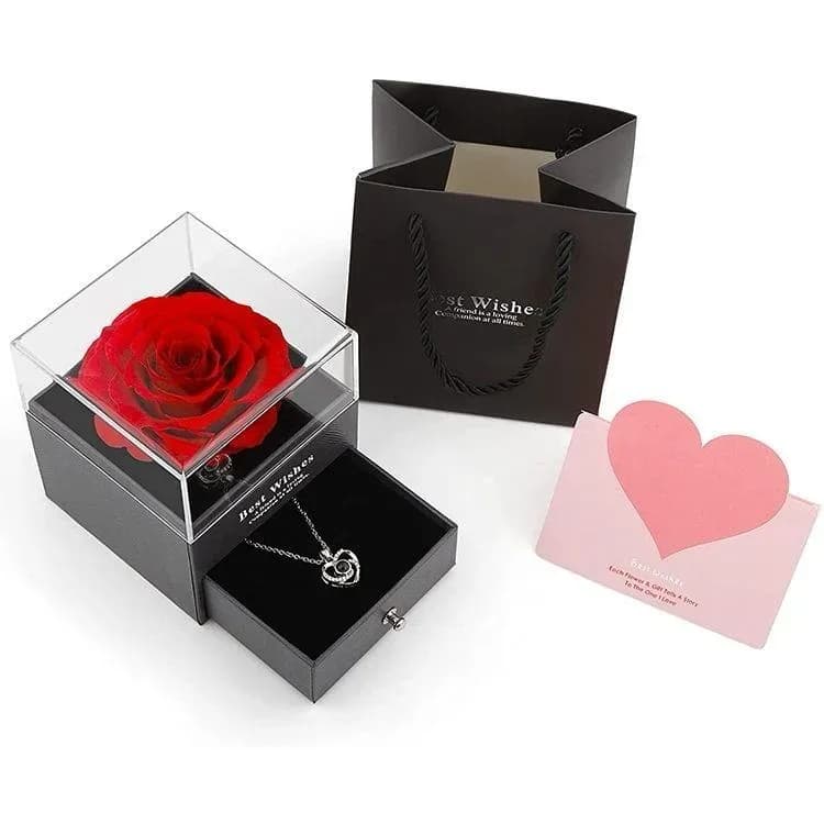 Preserved rose gift set with necklace