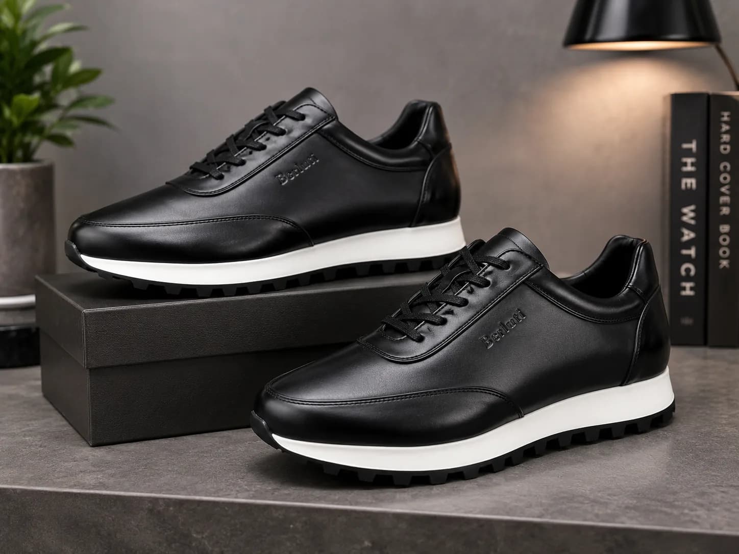 Berluti Black Leather Casual Sneakers – White Sole