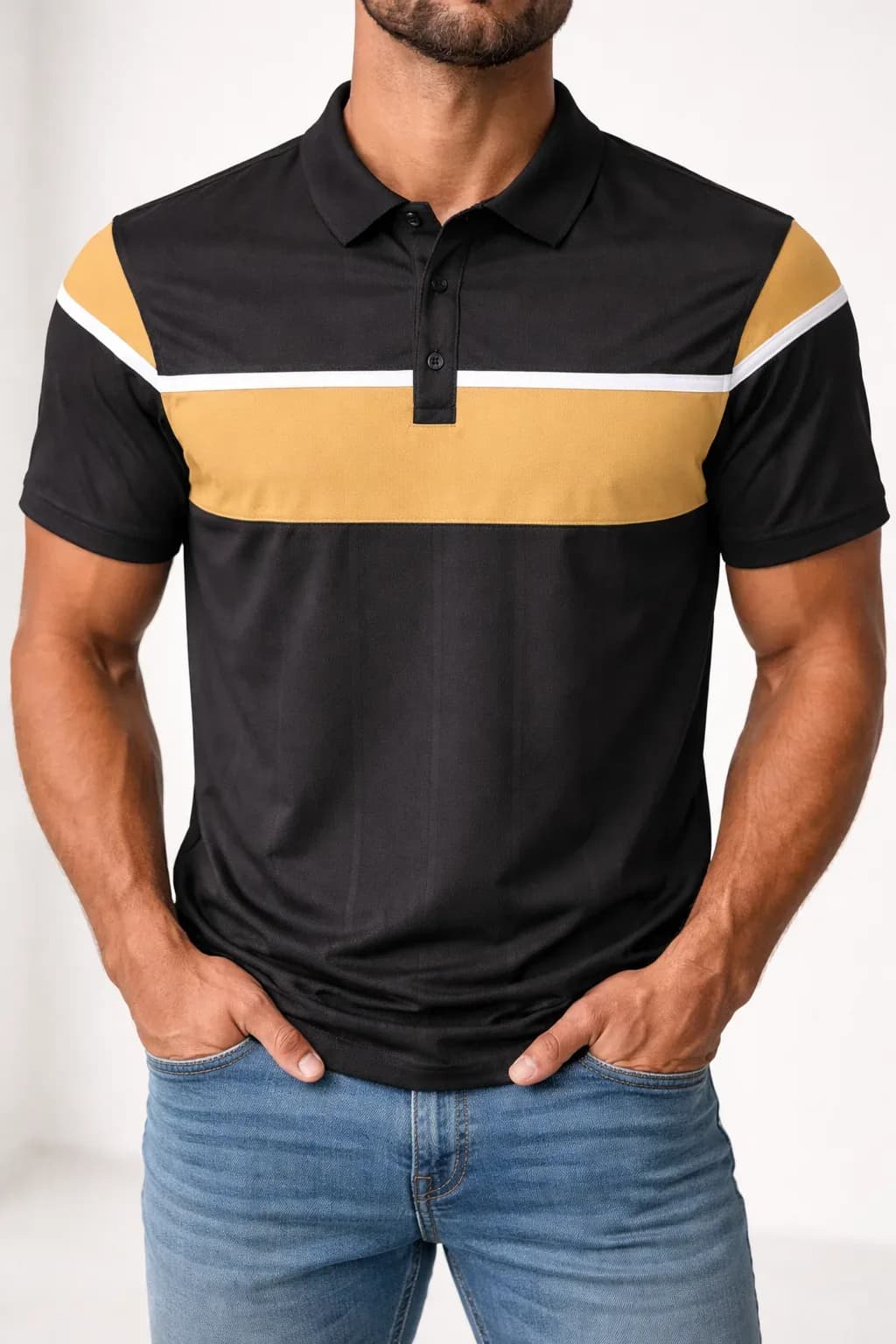 Men’s Black Color-Block Polo Shirt