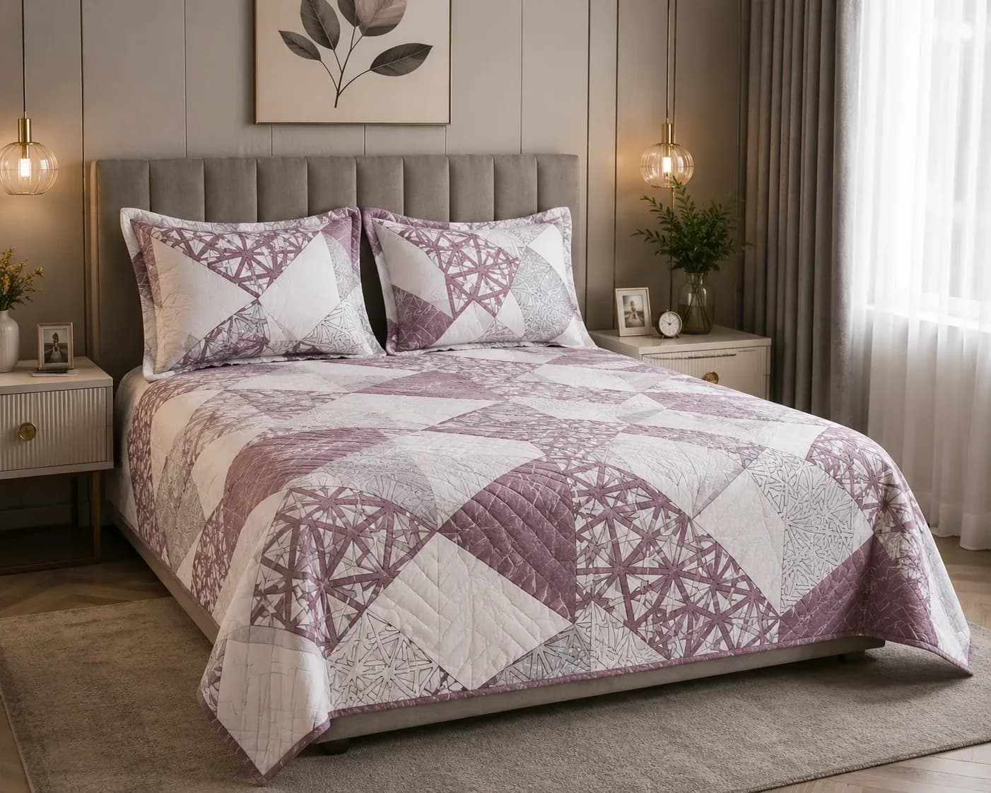 Modern Geometric Bedcover, Bedsheet & Pillow Cover Set – 180cm × 2m