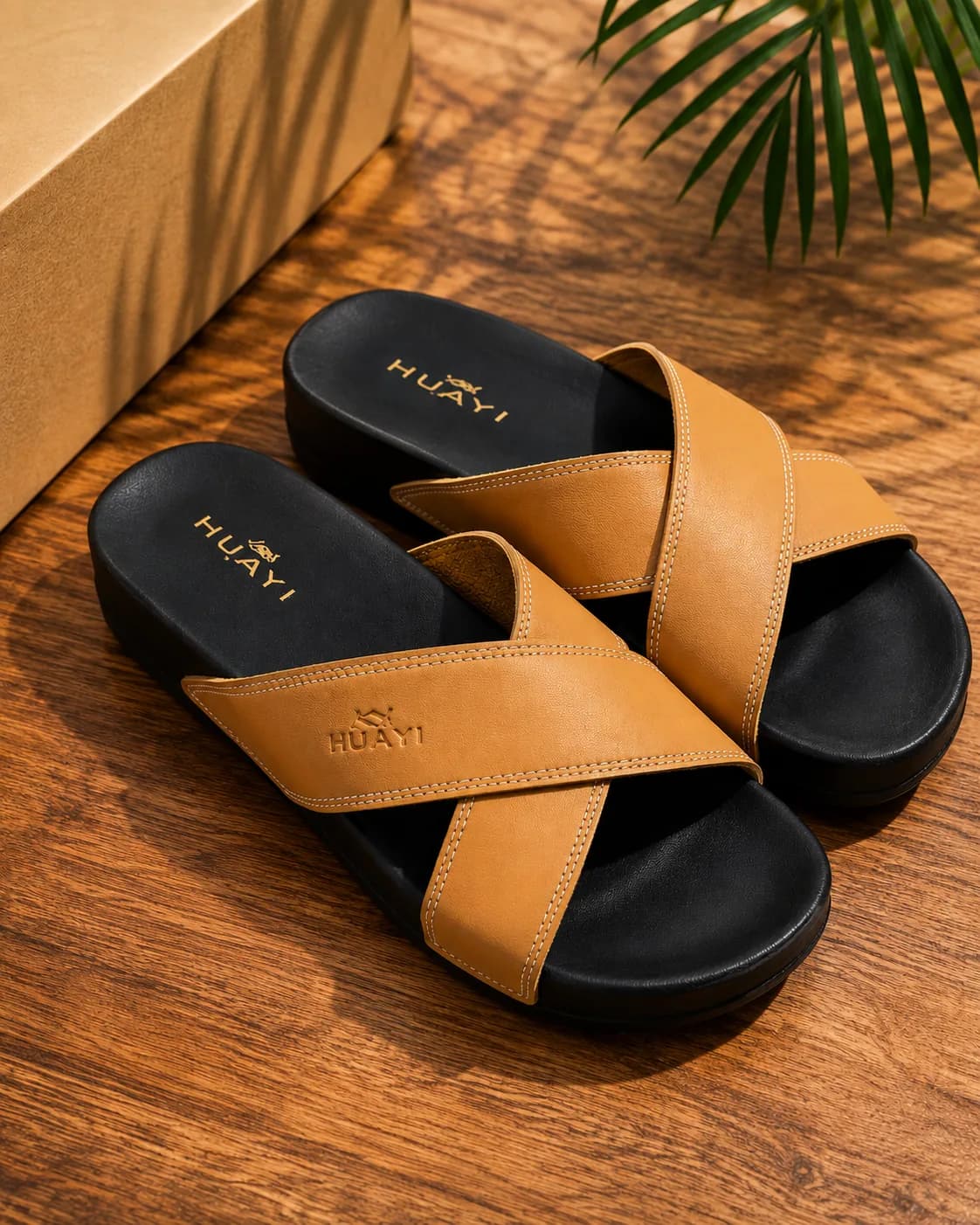 HUAYI Cross-Strap Slide Sandals