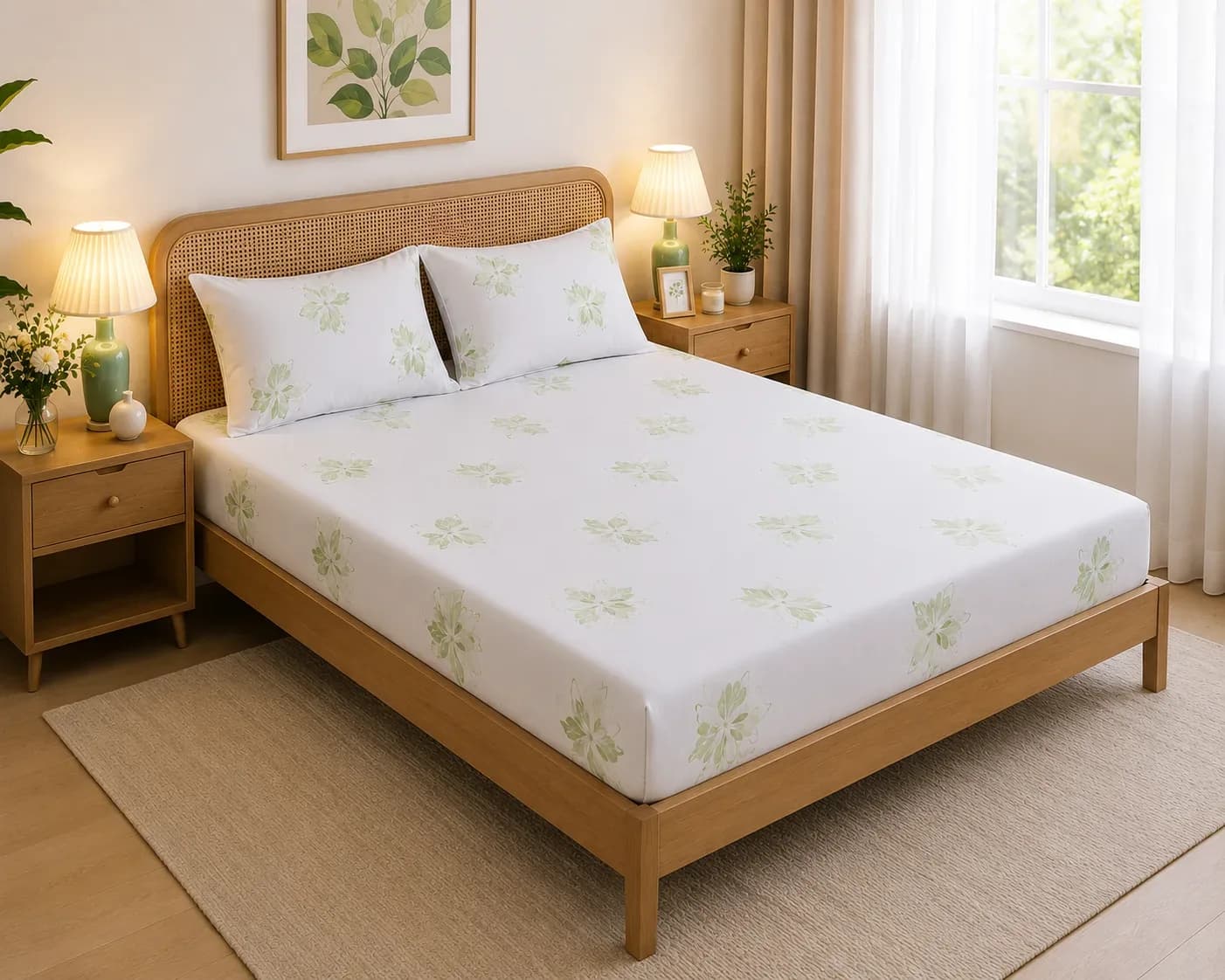 Light Floral Premium Bedsheet Set – 2.50m × 2.50m