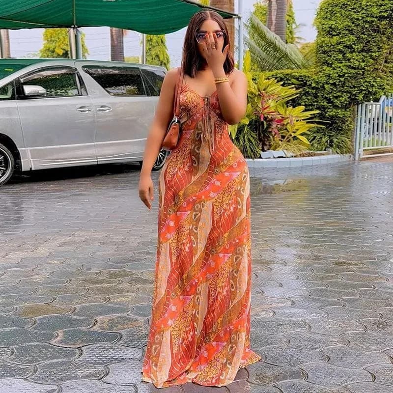 Bohemian Printed Maxi Slip Dress