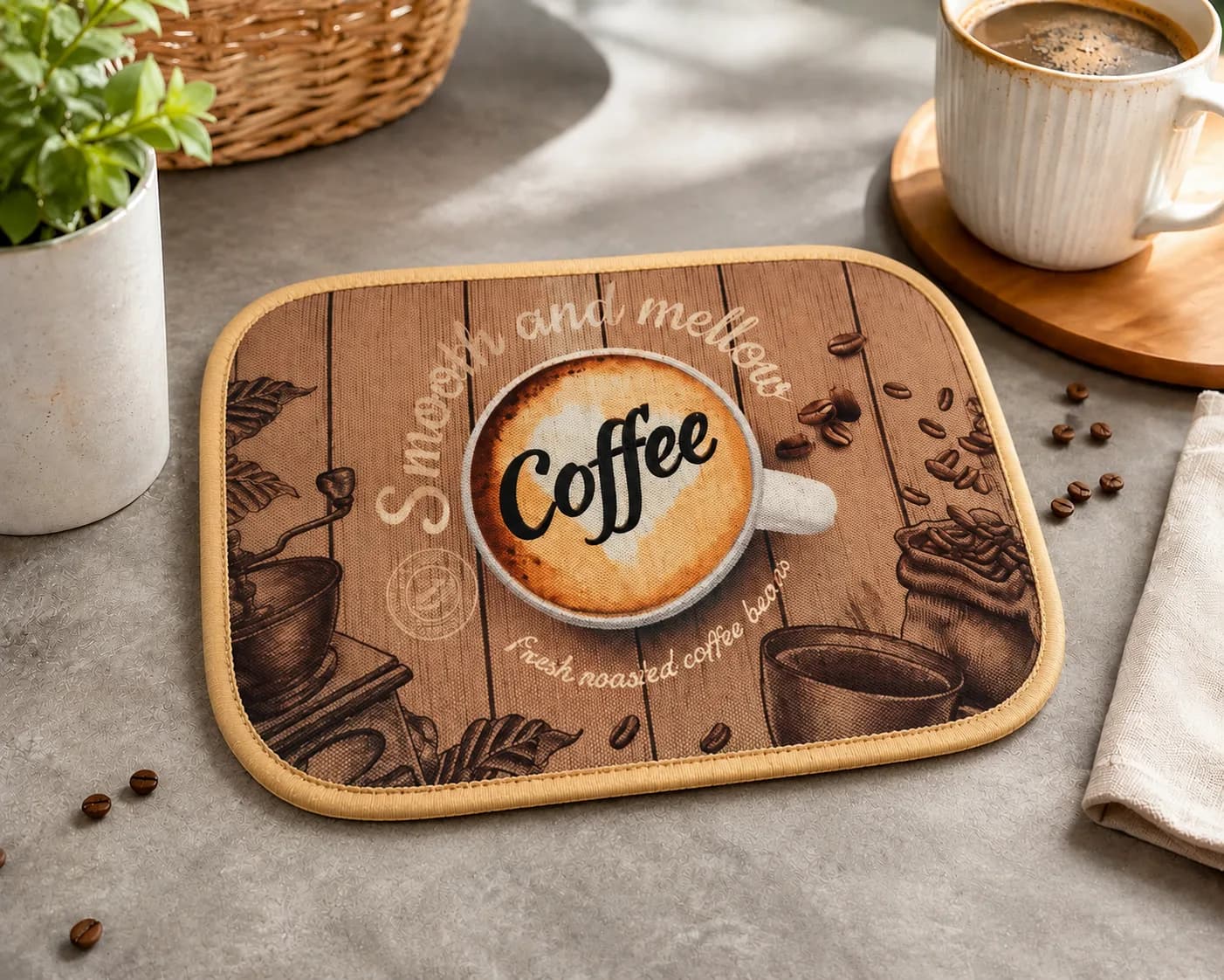Coffee-Themed Kitchen Drying Mat