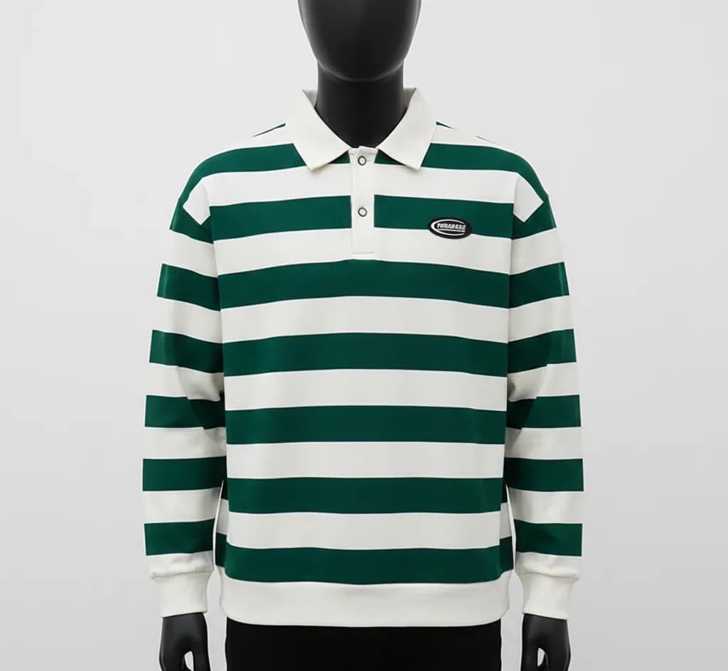 Men Striped Collared Button Front Long Sleeve Fashion Sweatshirt.