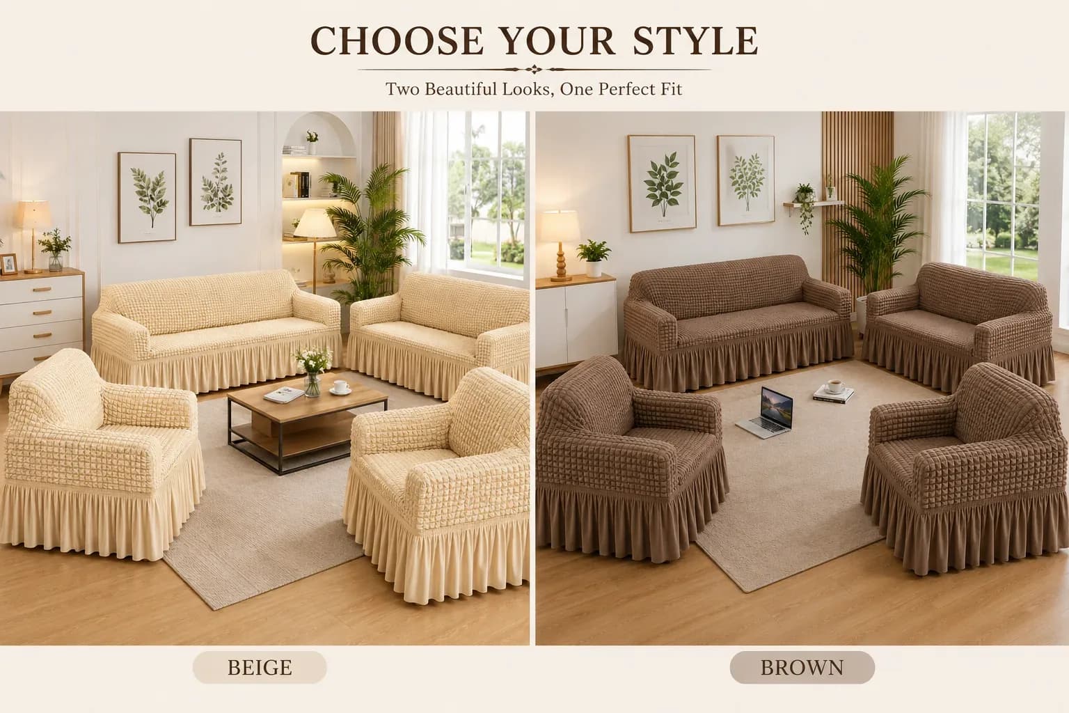 Stretch Elastic Sofa Cover Set with Skirt Design