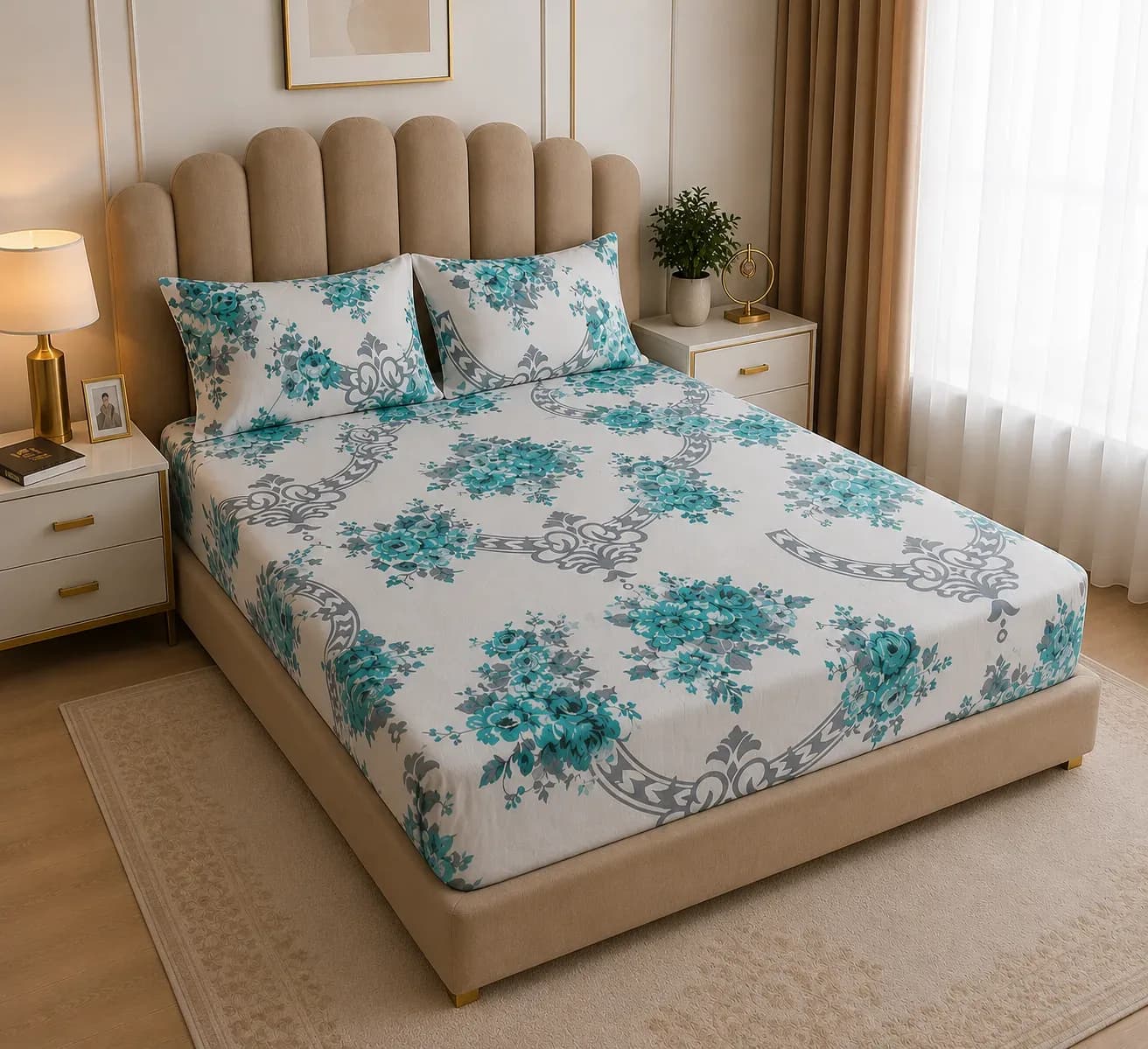 Luxury Floral Bedsheet Set – 160cm x 140cm