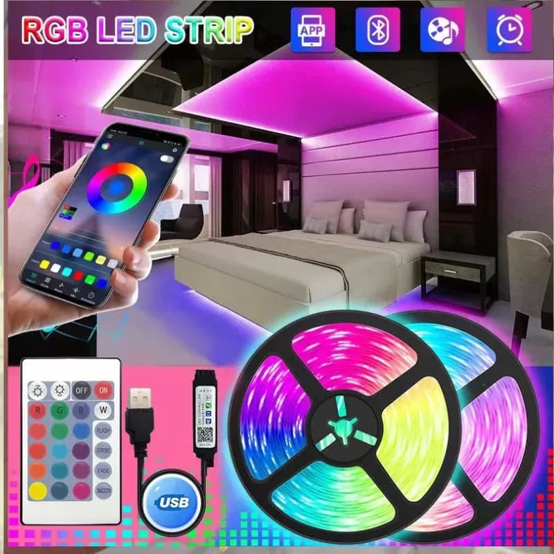 Smart RGB LED Strip Lights with App & Remote Control (USB Powered)