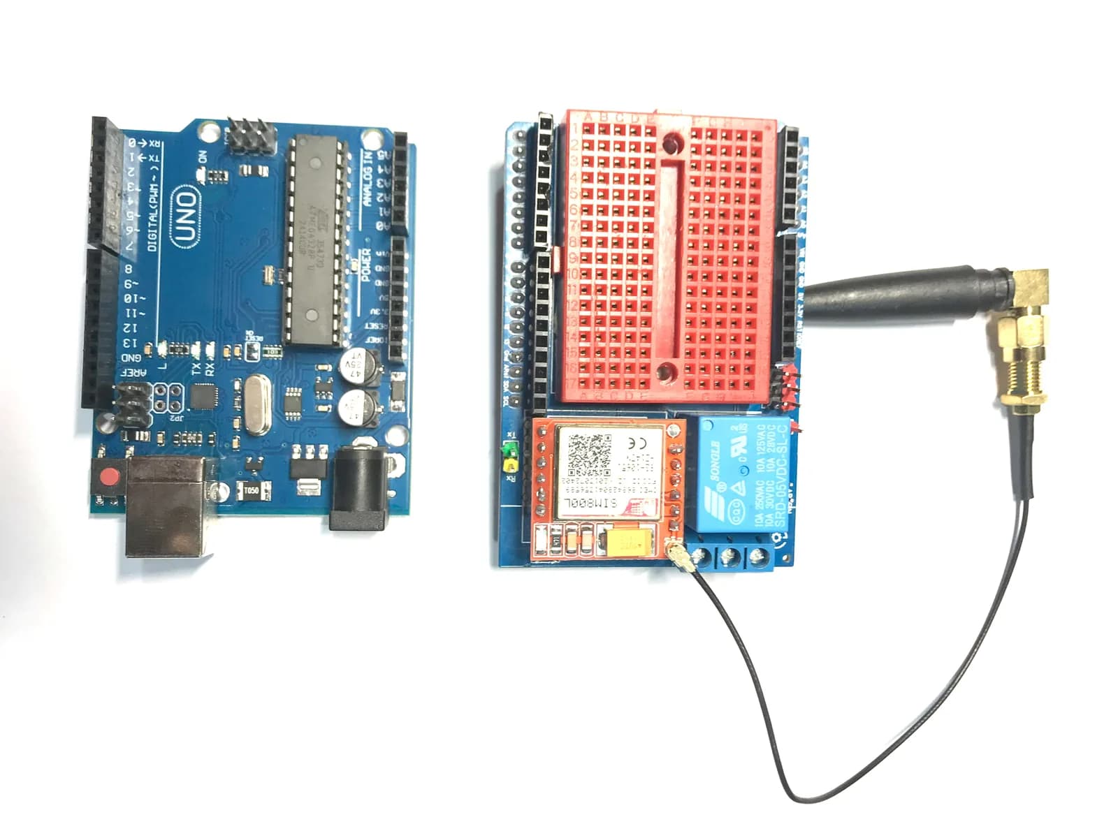 GSM SIM800L Relay Control Shield with Mini Breadboard for Arduino Uno