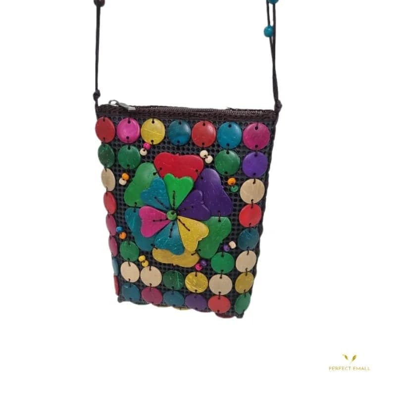 Small Women Tote Bag, Zipper and beads Strap-Flower