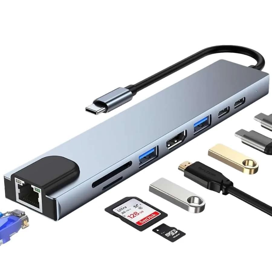 USB C HUB, 8 in 1 USB C Adapter with 4K HDMI