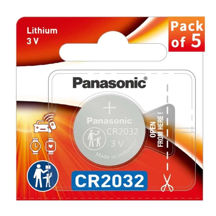 Panasonic CR2032 Lithium Coin Battery 3V - Pack of 5
