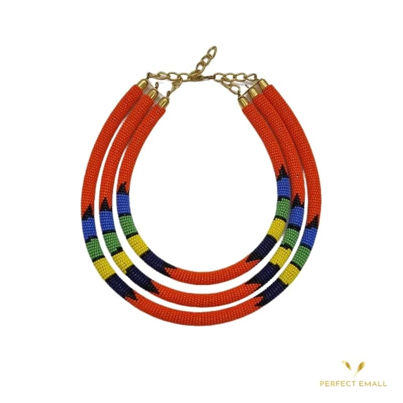 3 in 1 Solid Beaded Chokers Women’s Necklace Red