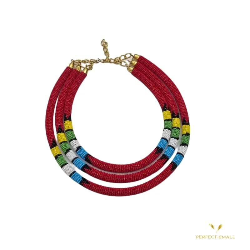 3 in 1 Solid Beaded Chokers Women’s Necklace Dark Red