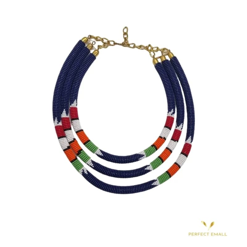 3 in 1 Solid Beaded Chokers Women’s Necklace Blue