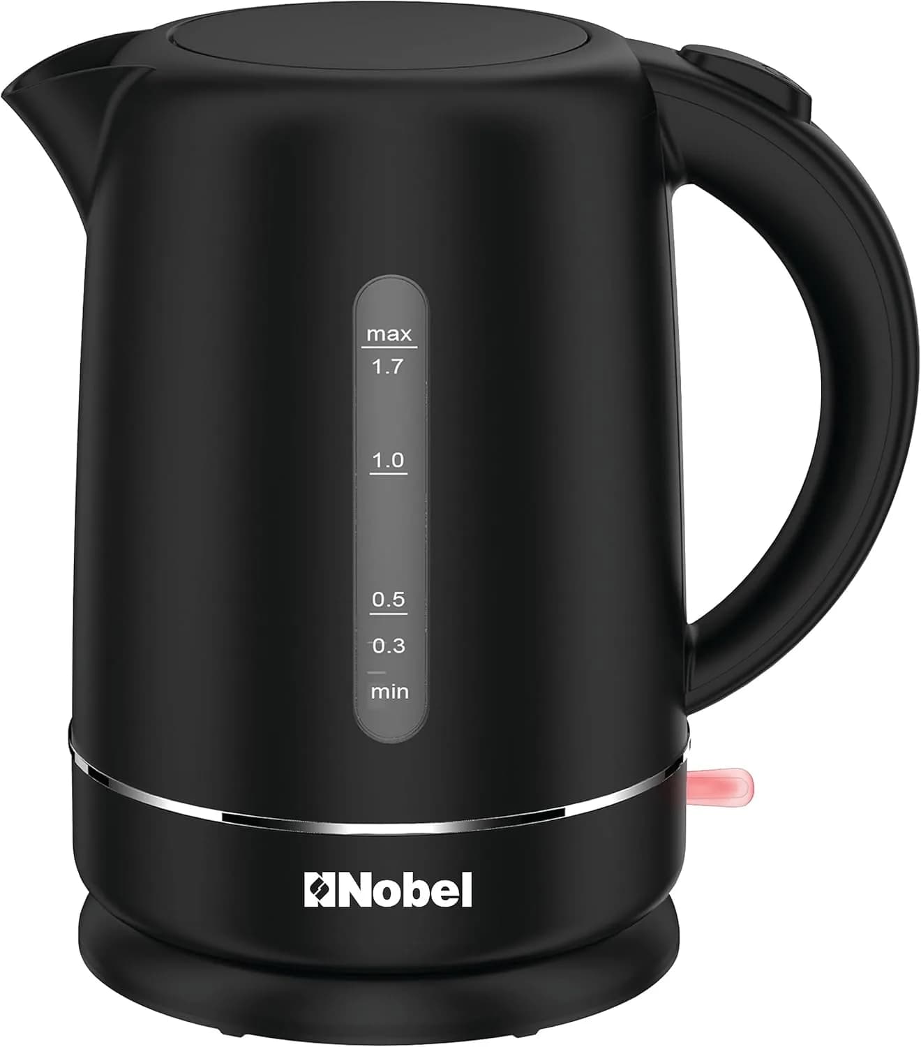 Nobel 1.7 Litre Plastic Body Kettle Single Sided Water Window with 360 Degree Strix Control, Boiling Dry Protection Auto Shutoff NK17BK Black 1 Year Warranty