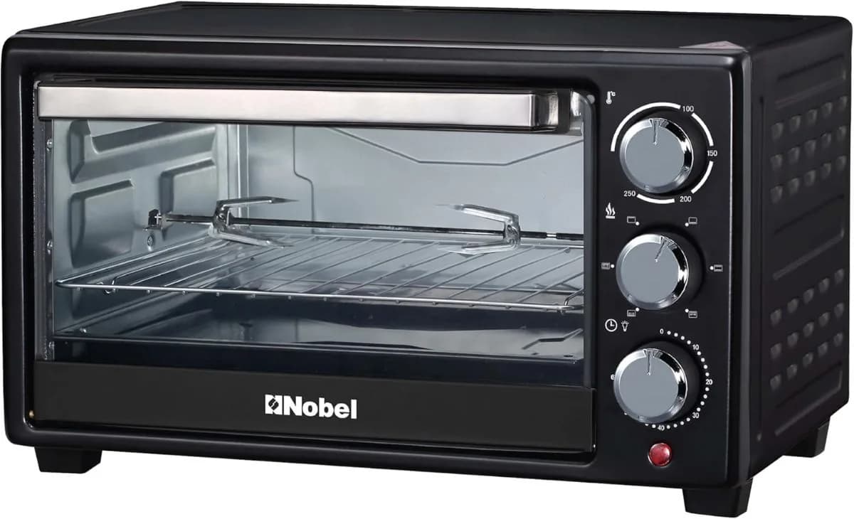 Nobel Electric Oven 18 Litres Capacity, 100-250℃ Temperature Control, 60 Minutes Timer, Rotisserie, Inner Lamp, Stainless Steel Heating Element (1280W) NEO20 Black