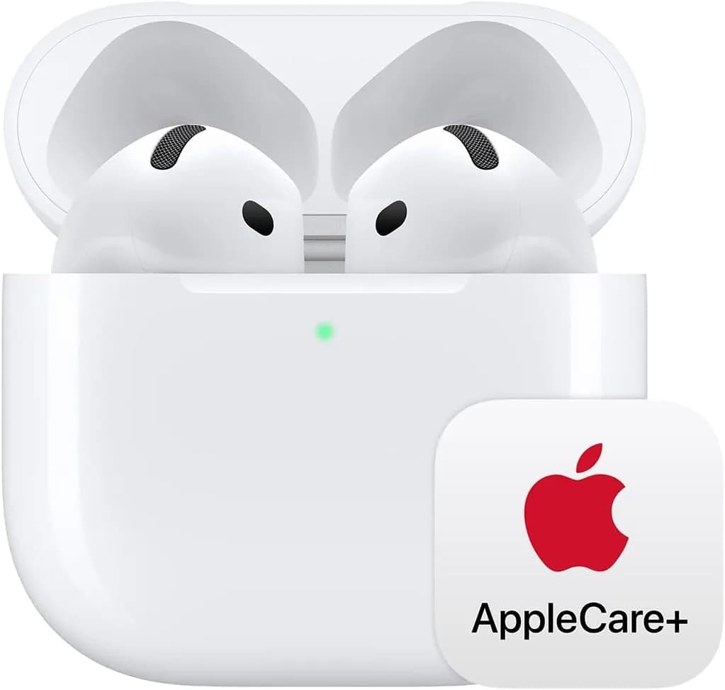 Apple AirPods 4 Wireless Earbuds, Bluetooth Headphones, Personalized Spatial Audio, Sweat and Water Resistant, USB-C Charging Case, H2 Chip With AppleCare+ for AirPods (2 years)