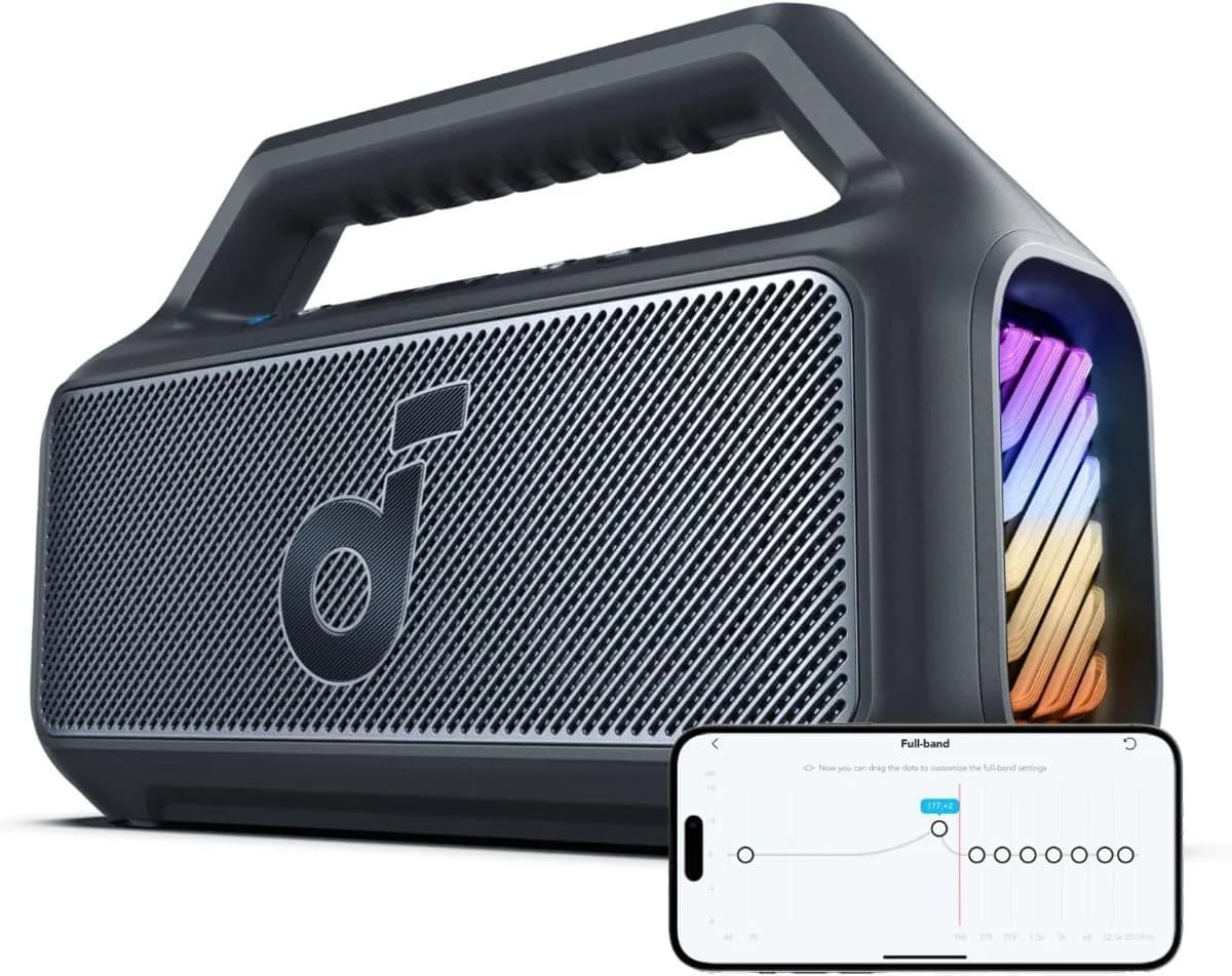 soundcore Boom 2 Outdoor Speaker, 80W, Subwoofer, BassUp 2.0, 24H Playtime, IPX7 Waterproof, Floatable, RGB Lights, USB-C, Custom EQ, Bluetooth 5.3, Portable For Outdoors, Camping, Beach, and Backyard