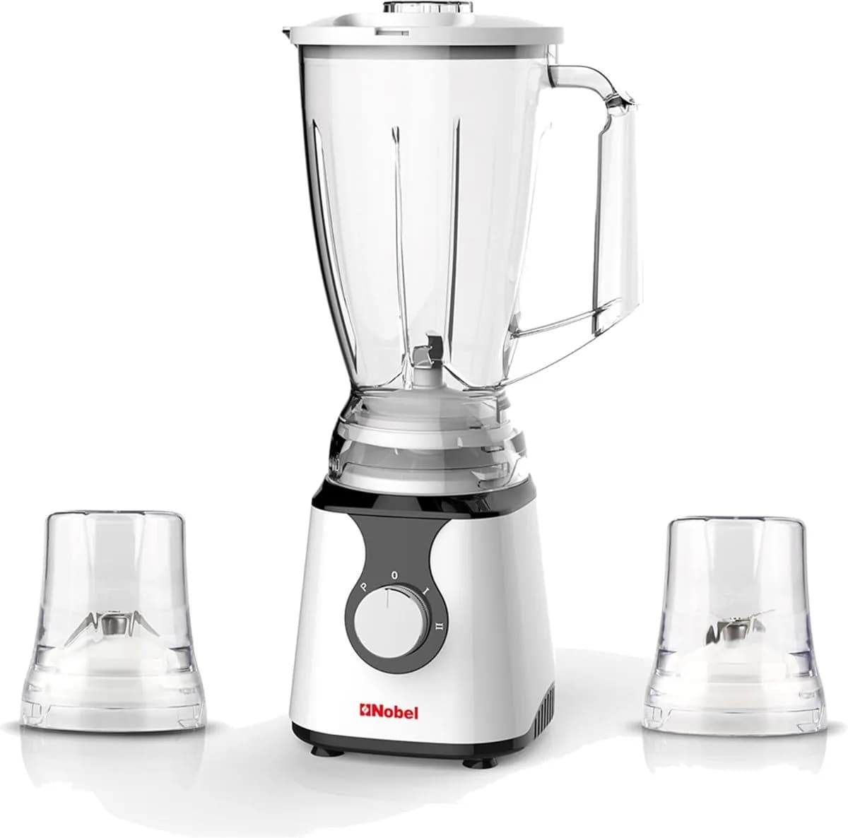 NOBEL Blender White 1.5 Litres 300W 2 Speed - Pulse Spill Proof Lid Anti Slip 2 Grinder NB303E
