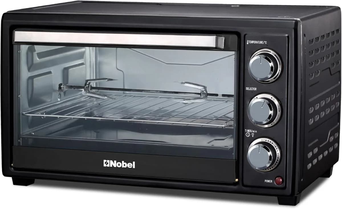 Nobel 35 Litres Electric Oven with 3 Knob Control & 60 Minutes Timer with Bell, Rotisserie & Inner Lamp, Heat Resistant Tempered Glass 1500W NEO36 Black