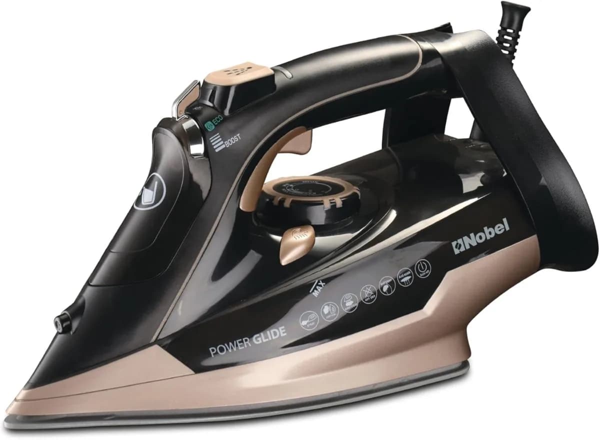 Nobel Steam Iron, Dry Ironing, Spray & Steam, 320ml Ceramic Sole Plate, Self-Cleaning, Powerful Burst & Vertical Steam, Adjustable Control, 360° Swivel Cord, Overheat Safety NSI35 Black