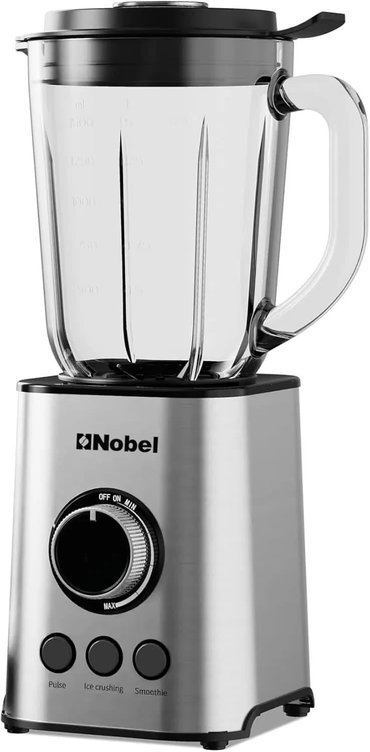 NOBEL TABLE TOP BLENDER STAINLESS STEEL 1.5 LITRES GLASS JAR 2 SPEED - PULSE STAINLESS STEEL BLADE OVER HEAT PROTECTION