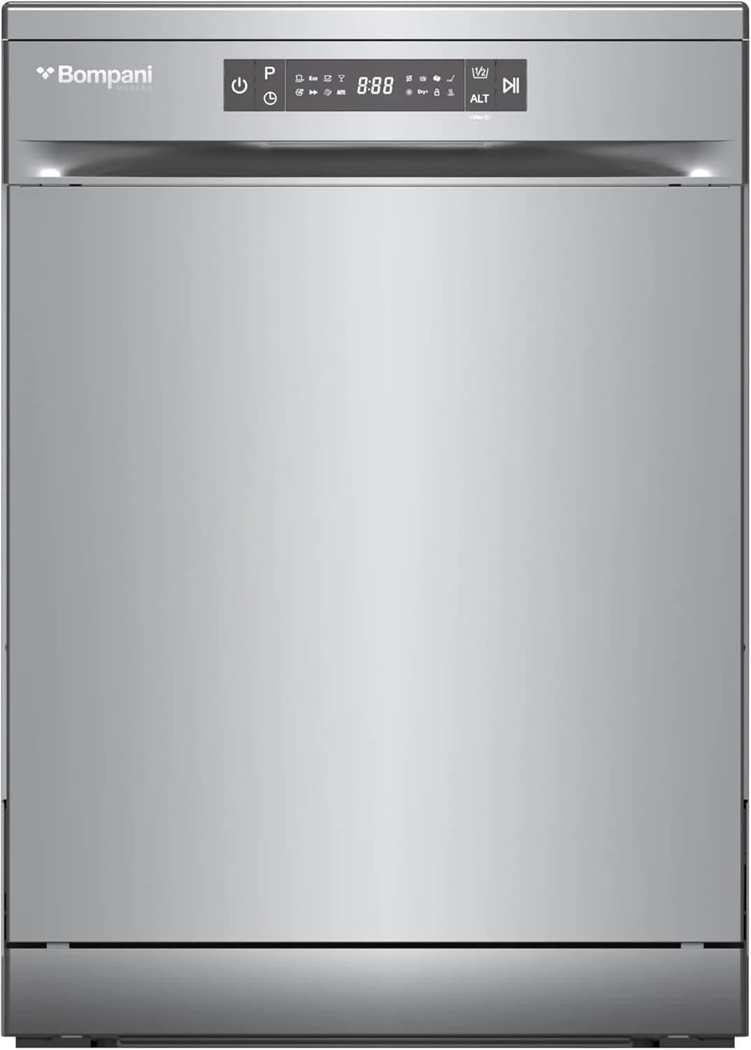Bompani 13L 13-Place Setting Freestanding Full Size Dishwasher With LED Digital Display, 8 Programs, 2 Racks, 3-in-1 Function, Child Lock, Half-Load, Delay Start, Stainless Steel BO5011Iv