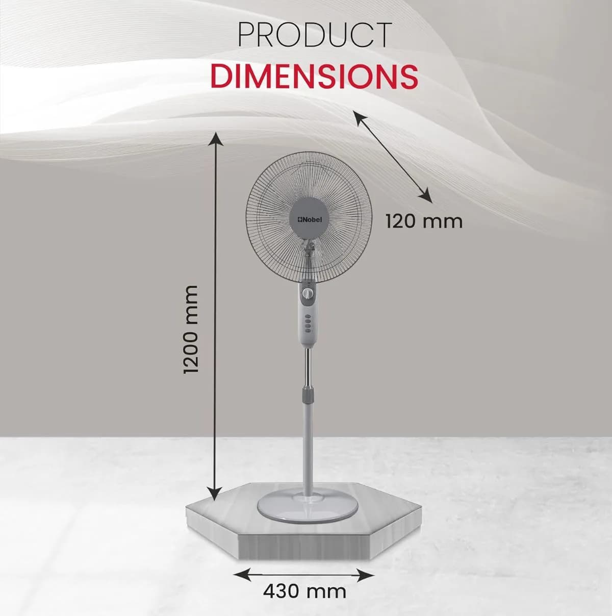 Nobel Stand Fan Gray "16"" Stand Fan" 1200Rpm 3 Speed 5 Blades With Timer Nf145