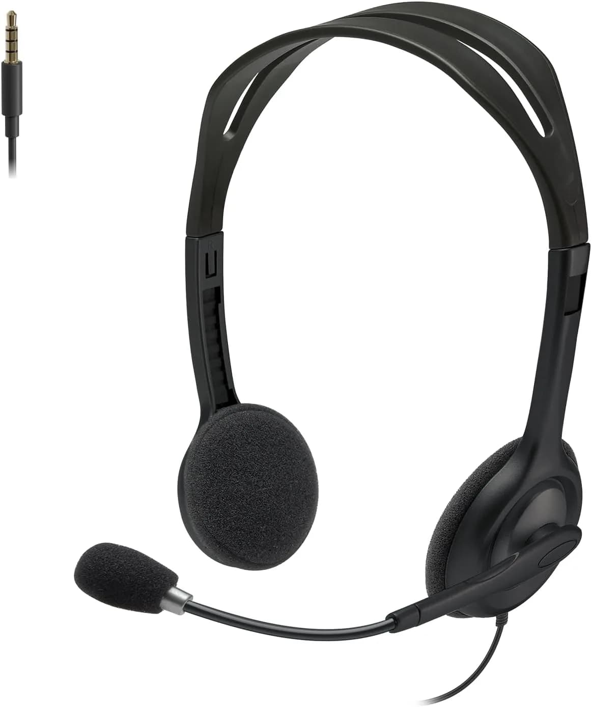 Logitech H111 Wired Headset, Stereo Headphones with Noise-Cancelling Microphone, 3.5 mm Audio Jack, PC/Mac/Laptop/Smartphone/Tablet - Black