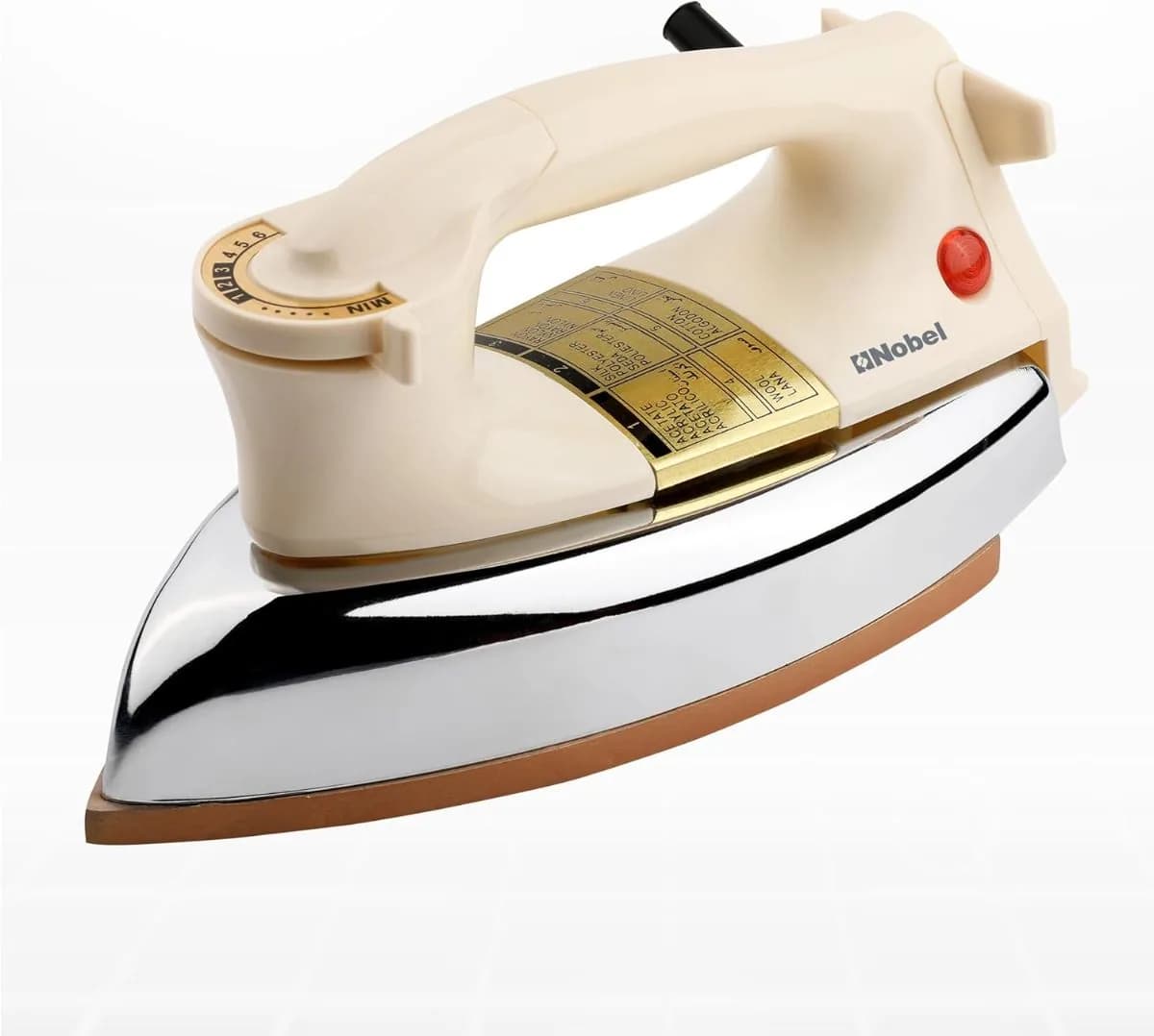 Nobel Iron - Heavy Duty White 1200W 2.3Kg Cloth Informer Auto Shutoff Cloth Sleeve Gold Ceramic Soleplate