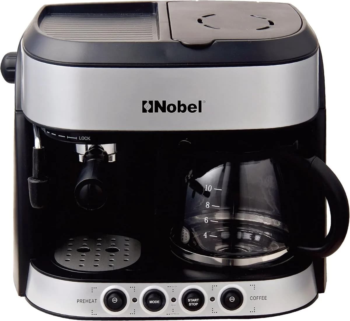 Nobel Coffee Machine 1.25 Liter Espresso & Americano With Steam Pump Model Ncm13 1 Year Full Warranty, Silver, Ncm13