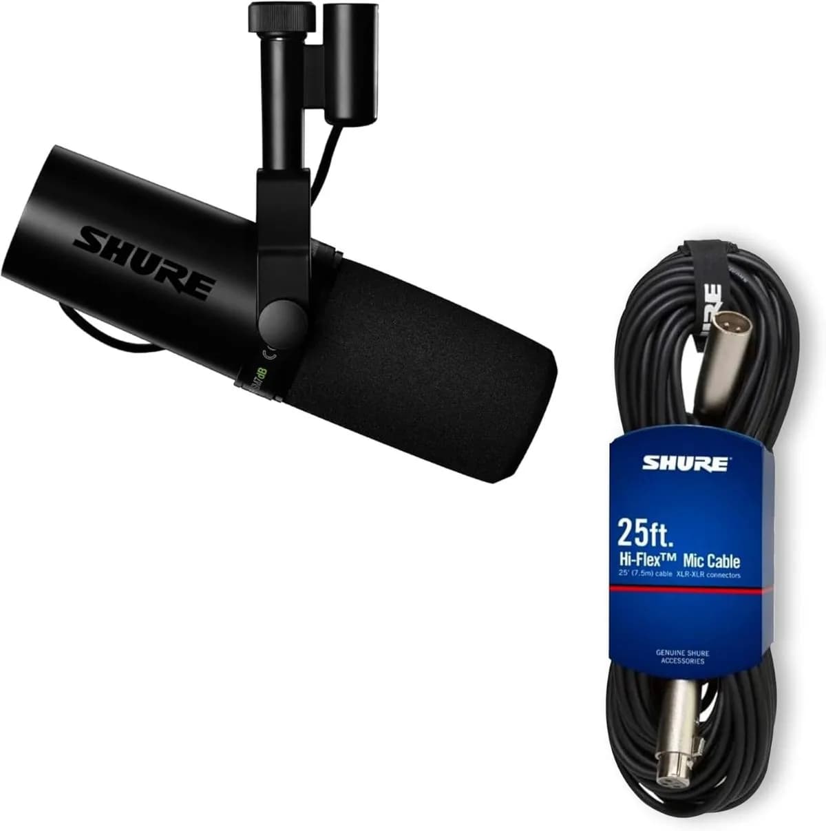 Shure SM7dB Dynamic Vocal Microphone w/Built-In Preamp for Streaming, + C25J 25-foot High Flex Cable with Chrome XLR Connectors Bundle
