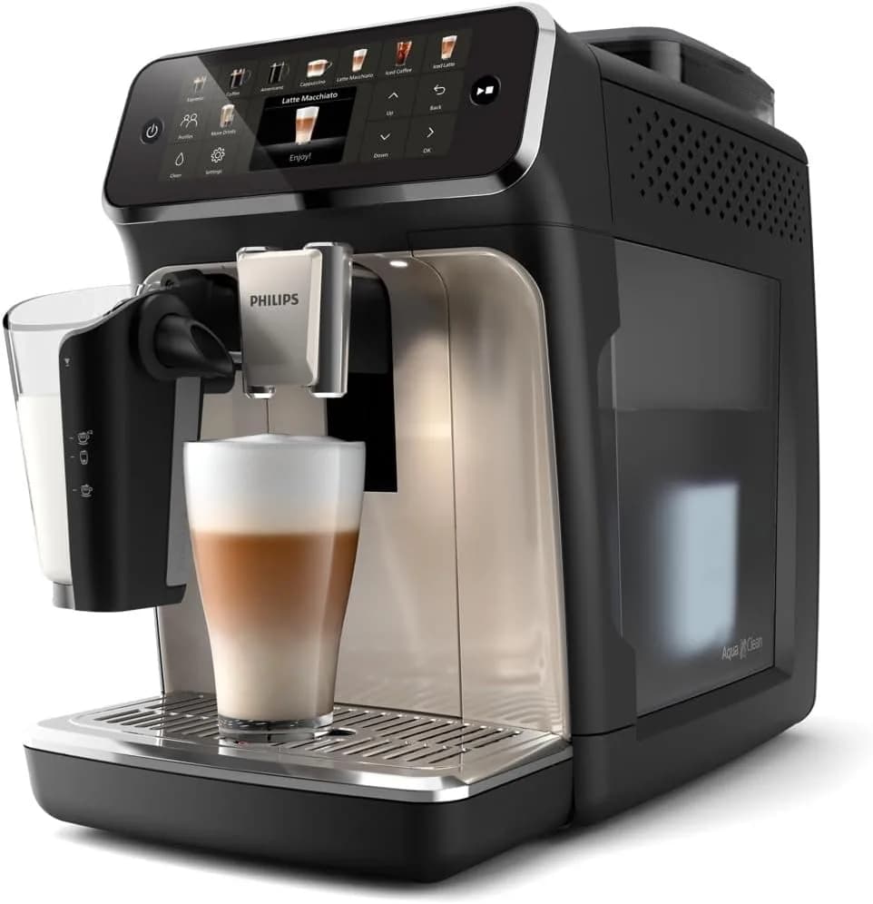 5 % Philips Fully Automatic Coffee Machine Series 5500-20 Beverages, LatteGo, Extra Shot, Silent Brew, Intuitive Display, 4 User Profiles, 12 Settings for Ceramic Grinder, Chrome - EP5547/90