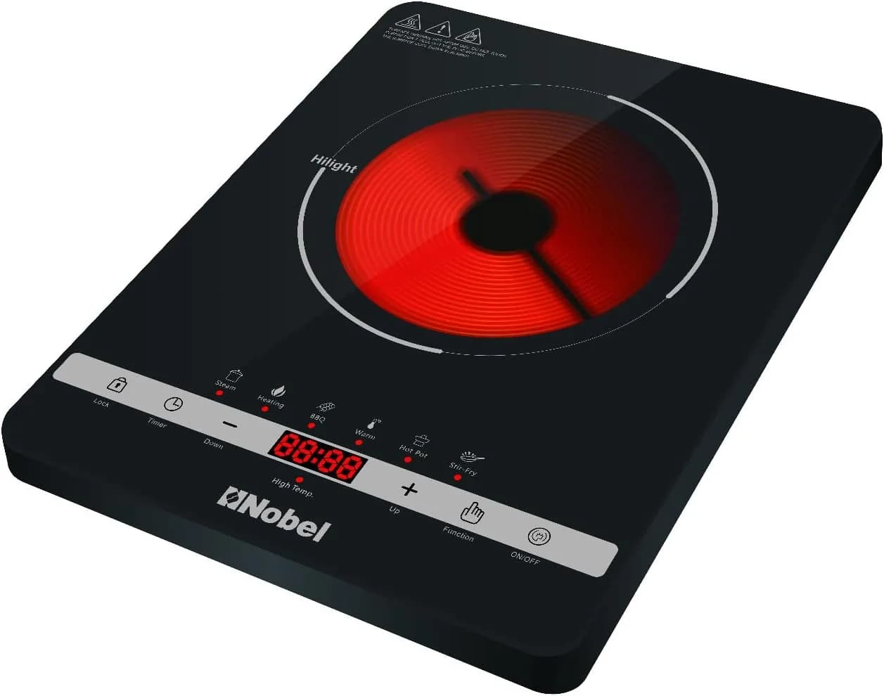 Nobel Infrared Cooker Black Single 2000W Multi Function Touch Control, LED Digital Red Display Multi-function: Stir-fry, Hot Pot, Warm, BBQ, Heating, Steam NIC10