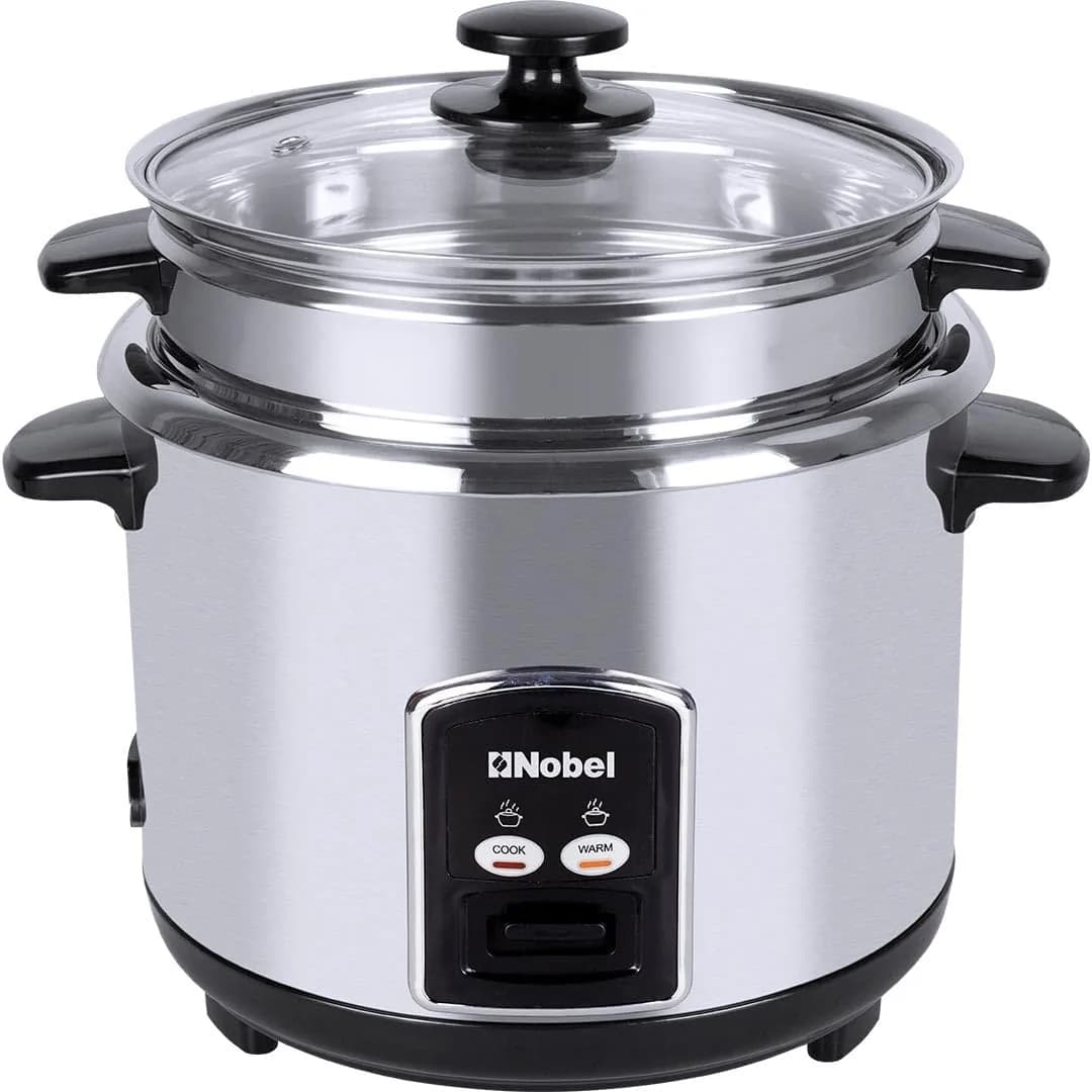 3 % Nobel 2.8 Litres Rice Cooker Stainless Steel Tempered Glass Lid With Thermal Fuse Automatic Cooking And Warming System NRC280S Silver 1 Year Warranty