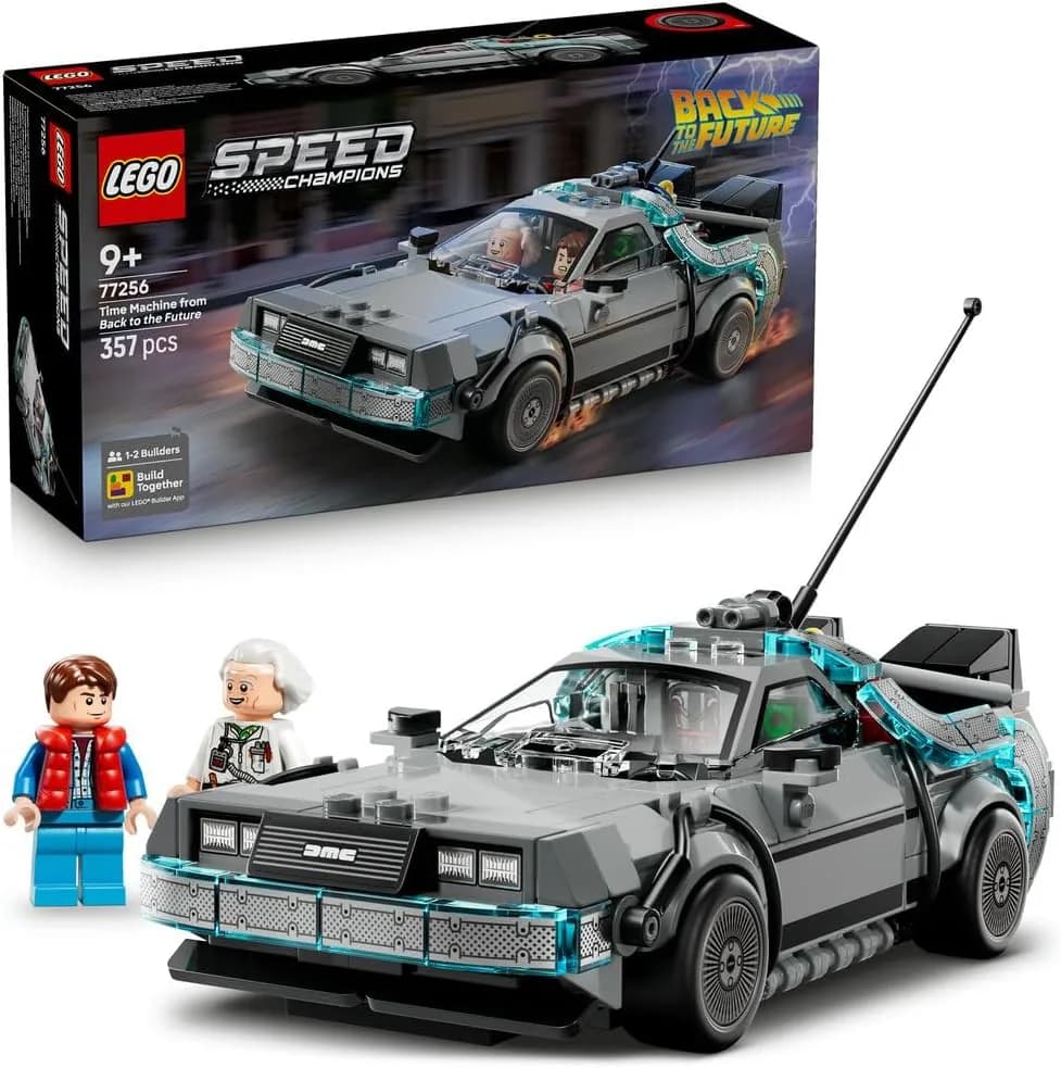 5 % LEGO Speed Champions Time Machine from Back to the Future Toy - Car Model Kit w/Doc Brown & Marty McFly Minifigures - Gift for 9+ Year Old Boys, Girls & Movie Fans - 77256