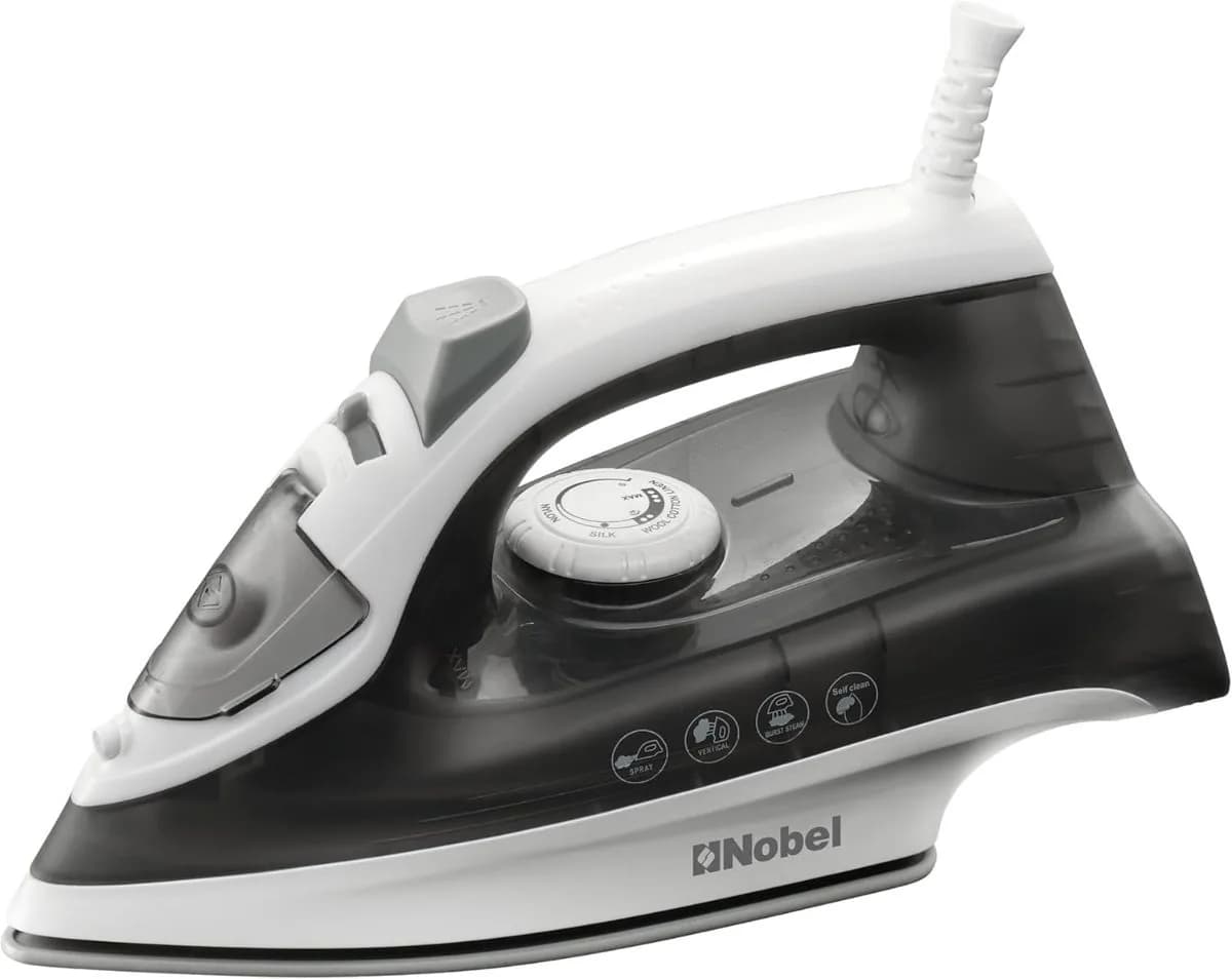 NOBEL FABRIC STEAMER BLACK 350 ML 1600W STAINLESS STEEL SOLE PLATE HANDGRIP SWIVEL AUTO SHUTOFF