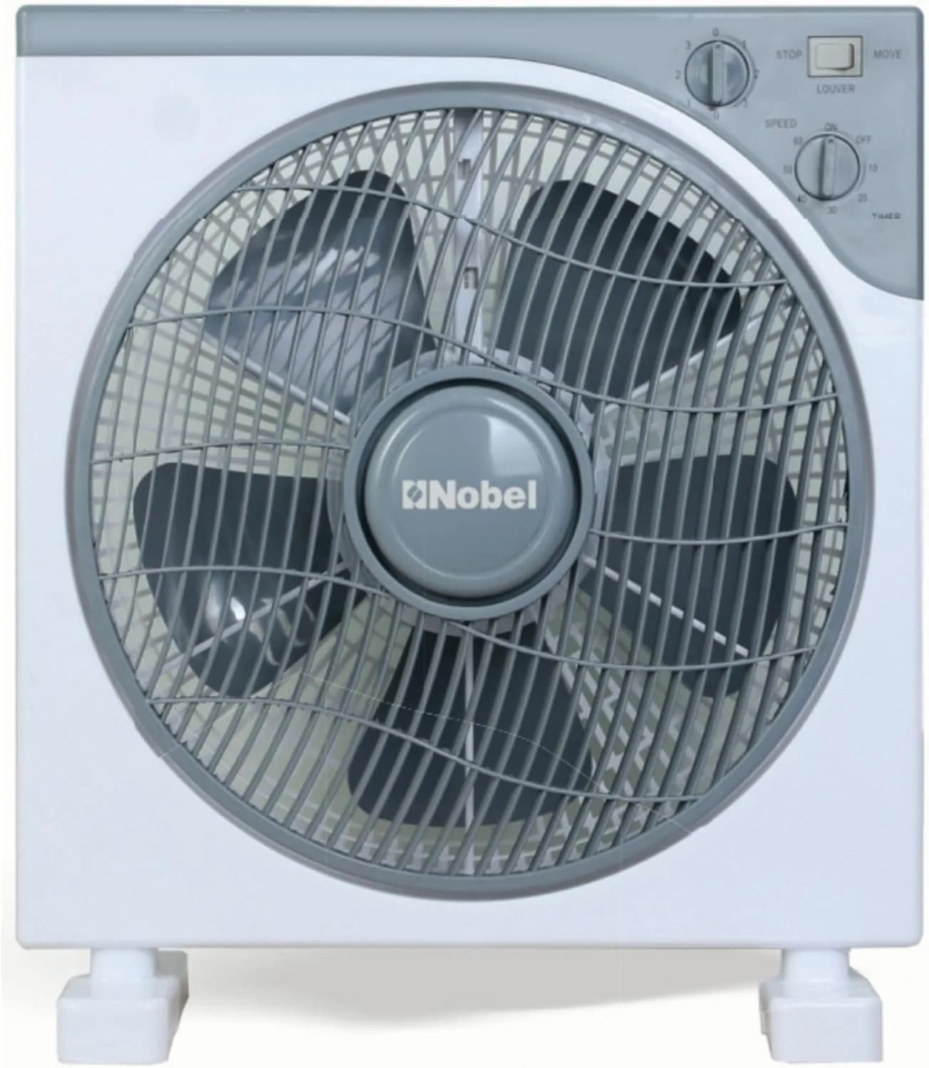 Nobel 12" Blade Box Fan, 3 Speed, Oscillation, Copper Motor, 5 Polypropylene Blade, 60-Minute Timer, Strong Airflow, Quiet Operation, 1200 RPM, 60W NBF12 White