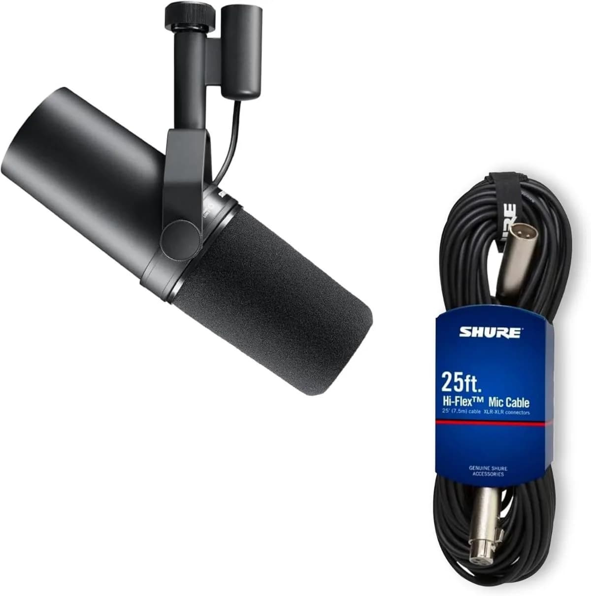 Shure SM7B, Cardioid Studio Microphone + 7.5m XLR Cable Bundle, Professional Vocal Recordings, Dynamic, For Live Streaming, PC Gaming & Podcast