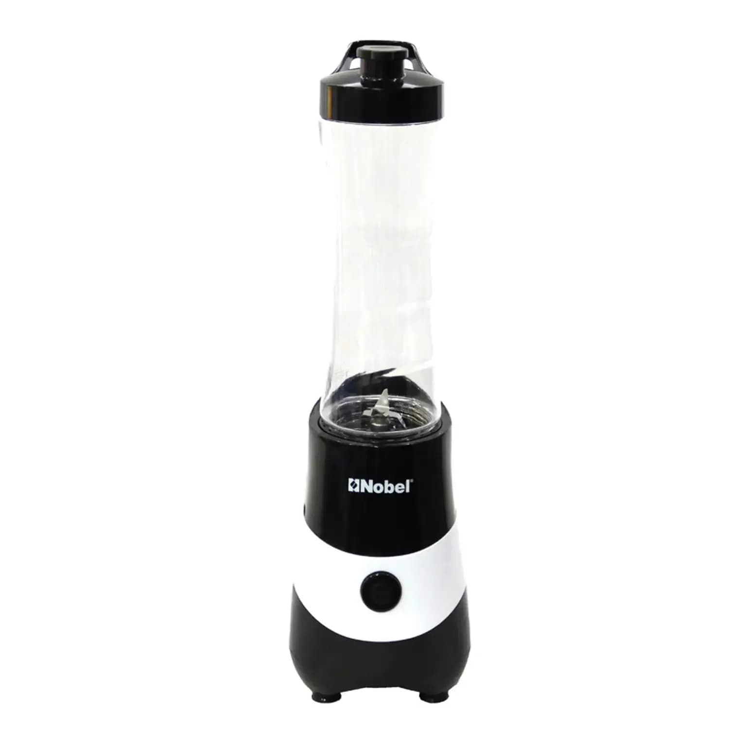 NOBEL TABLE TOP BLENDER BLACK 600+300 ML PUSH BUTTON CONTROL PLASTIC BODY STAINLESS STEEL BLADE OVER HEAT PROTECTION -NB600